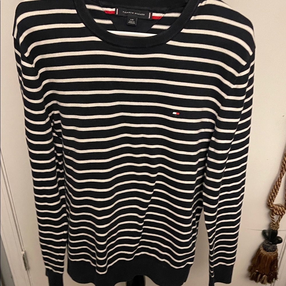 Tommy Hilfiger Black & White Striped Knit Pullover